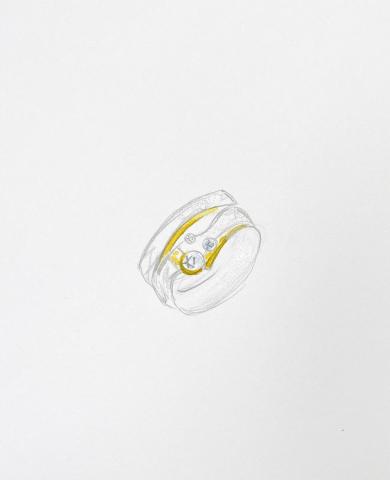 neuer Ring aus zwei Trauringen Skizze Schmuckumarbeitung