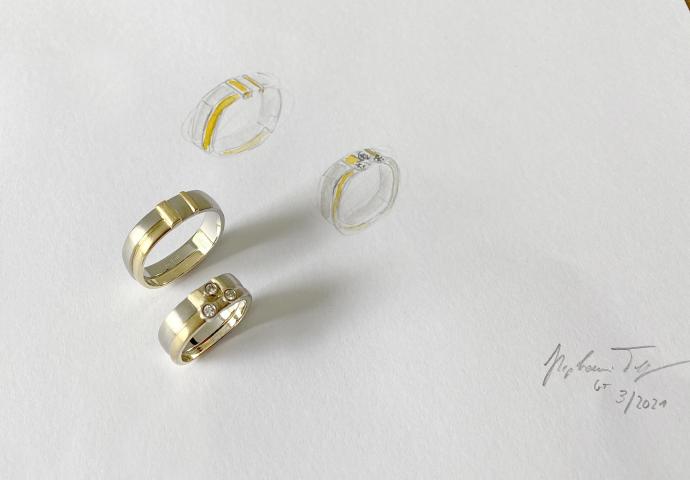 Eheringe aus 950/ooo Platin mit Gelbgold Trauringumarbeitung